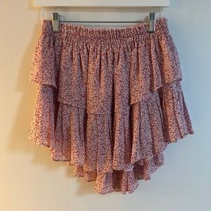 LoveShackFancy pink floral mini skirt